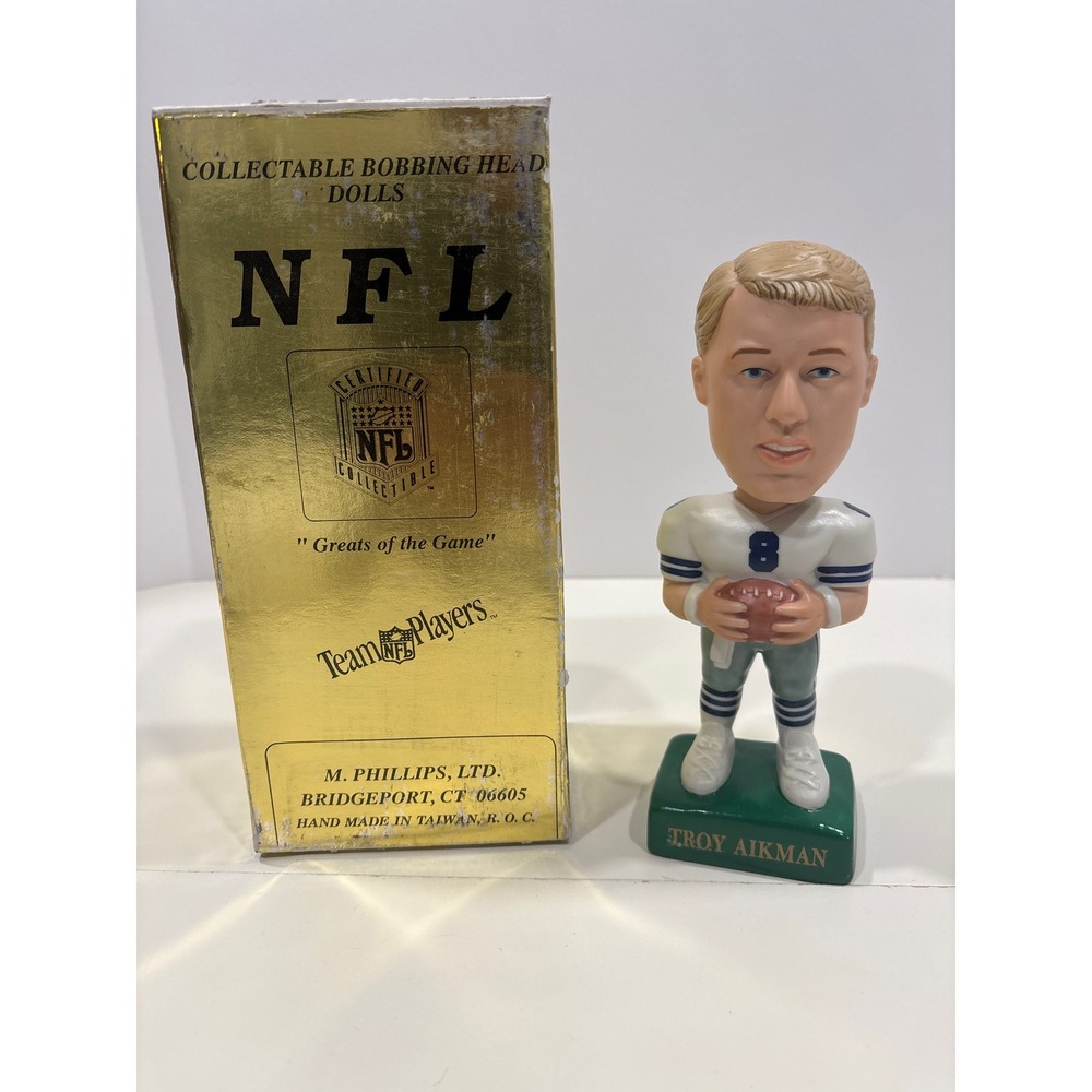 Troy Aikman Dallas Cowboys NFL Bobblehead Vintage 1993 Ceramic M. Phillips Boxed